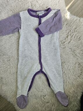 Coccoli Baby Footed Pajamas Purple Grey Striped Sleeper 3M Soft Cotton🩷